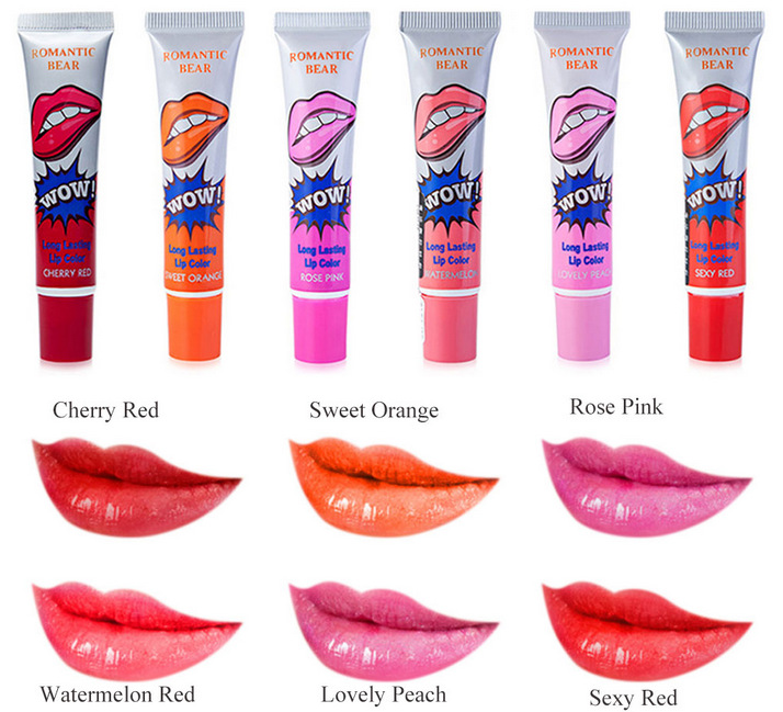 Pack of 6 Romantic Bear Peel Off Liquid Lip Glosses